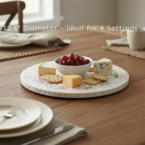 PEMAR 12.6” Pink Hydrangea Capiz Shell Lazy Susan, Handcrafted Dining Table Décor & Table Centerpiece, Elegant Beach House & Farmhouse Home Decor, Luxury Hostess & Housewarming Gift thumbnail 4