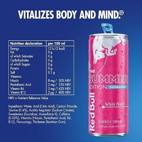 Red Bull Energy Drink Sugar Free Peach Edition White Peach 4 x 250ml thumbnail 2