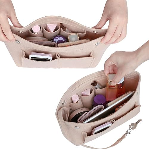 HyFanStr Taschenorganizer Filz Bag in Tasche Organizer, Innentaschen Handtaschen Organizer für Handtasche mit Griffen und Schlüsselkette, Bag Organizer Beige Groß thumbnail 7