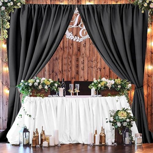 Joydeco Black Backdrop Curtains for Parties, 10x10 Wrinkle Free Black Backdrop Drapes for Birthday Party Home Party, Curtains Backdrop 5ft x 10ft 2 Panels with Rod Pockets thumbnail 2