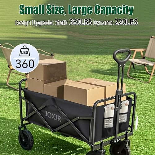 Joxir Collapsible Wagon Cart Foldable 120L 360lbs Capacity, Lightweight Portable Beach Wagon, Shopping Carts with Wheels for Grocery, Camping, Shopping, Garden Cart thumbnail 3