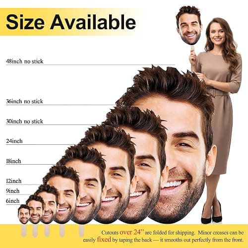 EZISHIPS Big Head Cutout on a Stick – Custom Face Cutouts for Party, Graduation, Birthday, or Wedding | Life Size Photo Prop, 6"–36", 1 Piece thumbnail 8