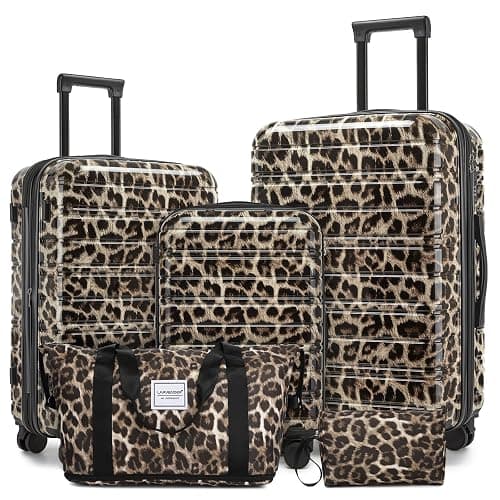 LARVENDER Luggage Sets 5 Piece Hardside Expandable Suitcase with Wheels Lock,PC+ABS Hardside Lightweight Rolling Suitcase for Women and Men,Cheetah - Image 1