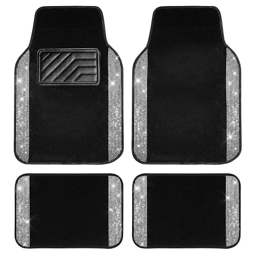 CAR PASS Bling Diamond Car Floor Mats, Shining Rhinestone Carpet Sparkly Glitter Crystal with Anti-Slip PVC Heel Pad Waterproof Universal Fit Automotive SUV,Sedan,Van,Cute Girl Women,4pcs Black Sliver thumbnail 9