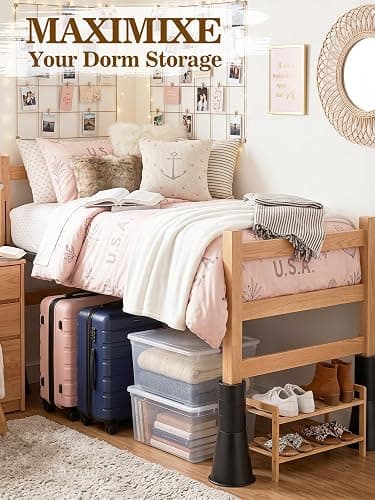 Apipi Adjustable 12 Inch Stable Bed Risers for Dorm Twin XL - Non-Slip Couch Furniture Risers Support up to 3000 lbs, Back to School Under Bed Storage College Dorm Must Haves (4 Pack) thumbnail 6