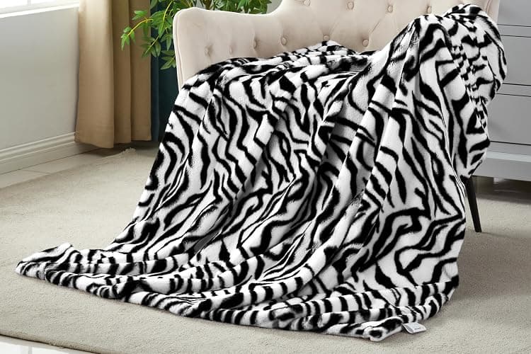 JONIYEAR Decorative Fuzzy Zebra Print Faux Rabbit Fur Throw Blanket 50" x 60",Double Sided Soft Thick Warm Shaagy Fluffy Blankets for Winter, Cute Cozy Plush Animal Blanket for Women, White and Black thumbnail 6
