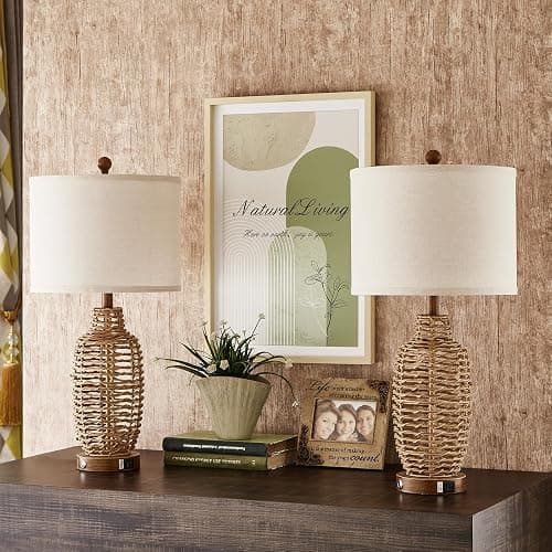 YIMNOVP Rattan Table Lamps Set of 2 Wicker Lamps 3 Way Dimmable Touch Control Farmhouse Rustic Coastal Lamps with USB Port for Bedroom Living Room Office (LED Bulbs Included) thumbnail 8