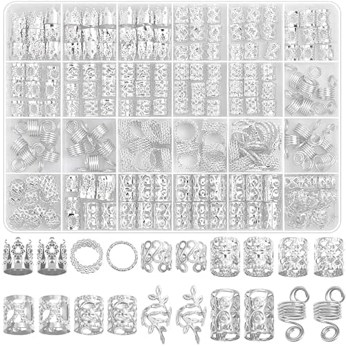 Lucomb 220 Pcs Silver Hair Jewelry for Braids, Loc Jewelry for Hairs Dreadlock, Hairs Charms for Women, Metal Braid Rings Cuffs Clips for Dreadlock Accessories Hair Braids Accessories Decorations - Image 1