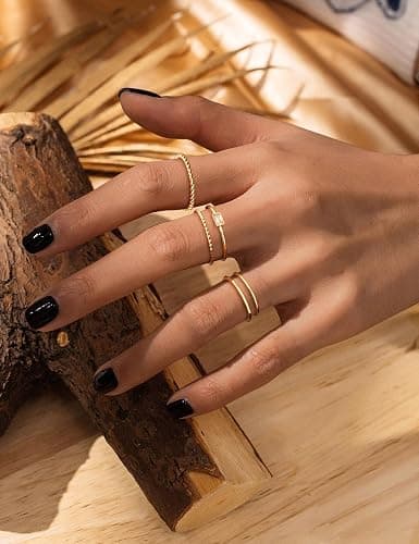 sailimue Gold Stackable Rings for Women Non Tarnish - 14K Gold Plated Waterproof Thin Band Ring Set - 1mm Minimalist Stainless Steel Silver Stacking Dainty Trendy Statement Thumb Rings Size 5-11 thumbnail 3