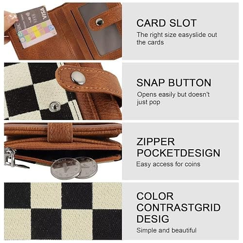 MAIITRIP Small Checkered Wallet for Women,RFID Blocking PU Leather Bifold Wallet,Cute Compact Credit Card Holder Purse with 8 Card Slots,ID Window and Coin Pocket(brown) thumbnail 7