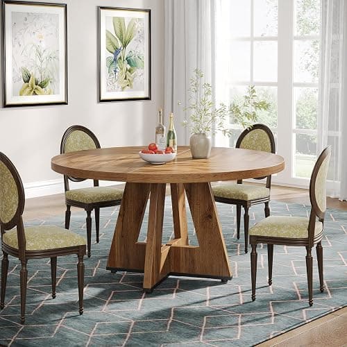 Tribesigns Farmhouse Dining Table, 47 Inch Round Dinner Table for 4, Rustic Round Dining Room Table for Home Dining Room Living Room (Wood) thumbnail 5