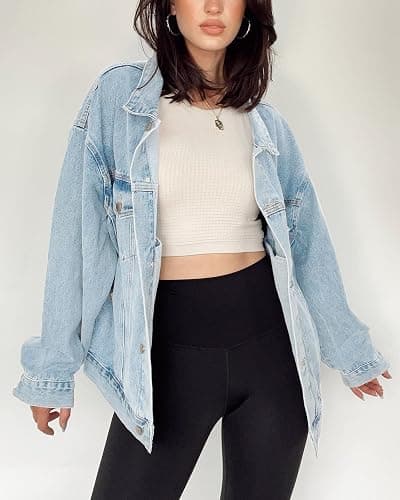Kedera Women's Oversized Jean Jacket Long Blue Denim Jacket Long Sleeve Button Down Trucker Jacket Shacket Fall Coats thumbnail 6