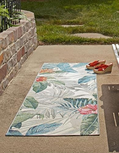 Unique Loom Outdoor Botanical Collection Area Rug - Kula (2' 7" x 10' Runner, Multi/ Gray) thumbnail 4