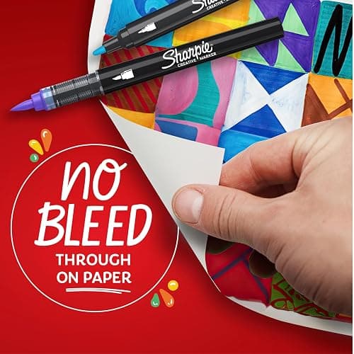 Sharpie Creative Markers, Water-Based Acrylic, Brush Tip, Assorted Colors, 12 Count – Arts & Crafts, Kids Activity, School Classroom; Works on Paper, Metal, Wood, Ceramic, Glass, Rock, Canvas thumbnail 4
