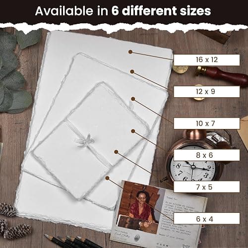 LEATHER VILLAGE Watercolor Paper - 6 X 4 inches, 50 Sheets - Mixed Media Watercolor Paper - 150 GSM Thick Deckle Edge Virgin Cotton Handmade Paper - Off White thumbnail 9