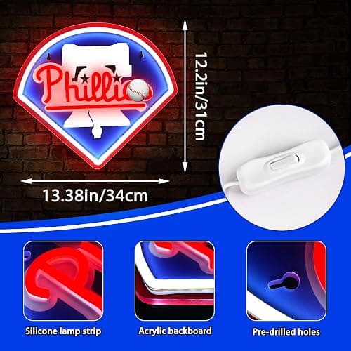Baseball Neon Sign for Wall Decor Baseball Neon Light for Man Cave Team Led Light Up Sign for Bedroom Bar Dorm Party Birthday Gifts for Sport Fans 5V USB Powered Size13.3 * 12.2IN(ZYLD271) thumbnail 2