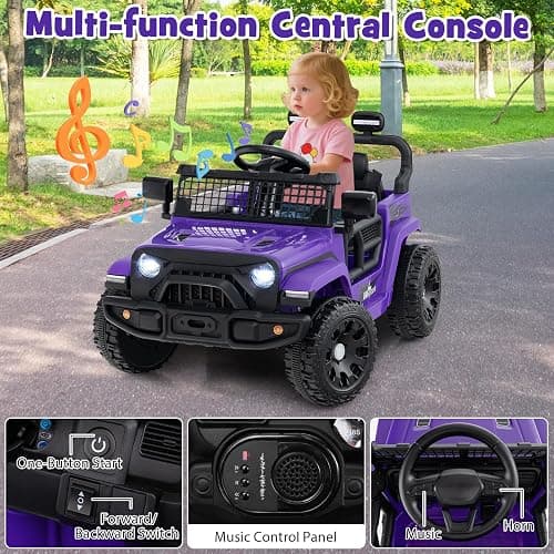 Costzon 12V Kids Ride on Car Truck w/Remote Control (Purple, 34"×23"×21") | Foldable Mirrors, 3 Speeds, LED Lights, Music & Horn, Battery Powered Electric  Vehicle for Toddlers, Ride on Toys thumbnail 6