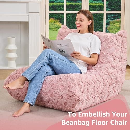 Bean Bag Chairs for Adults Giant Bean Bag Chair Memory Foam BeanBag Chair Bean Bag Sofa with Filler Faux Fur Fireside Beanbags Lazy Sofa for Living Room Bedroom Office (Pink Chevron, Single) thumbnail 6