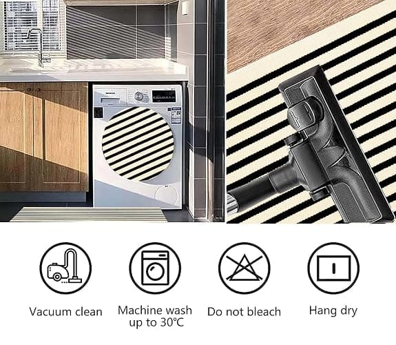 Front Door Mat Outdoor 24'' x 35'' Black and Beige Striped Outdoor Rug Cotton Woven Washable Entryway Rug Small Area Rug for Front Porch/Laundry Room/Bathroom thumbnail 3