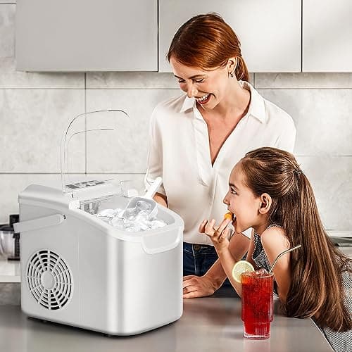 Crzoe Ice Makers Countertop with Handle, 2 Sizes of Ice, 8 Bullet Ice Cubes in 6 Mins, 26Lbs/24H, Portable Ice Maker with Self-Cleaning, Ice Machine for Home&Kitchen&Office&Party thumbnail 7