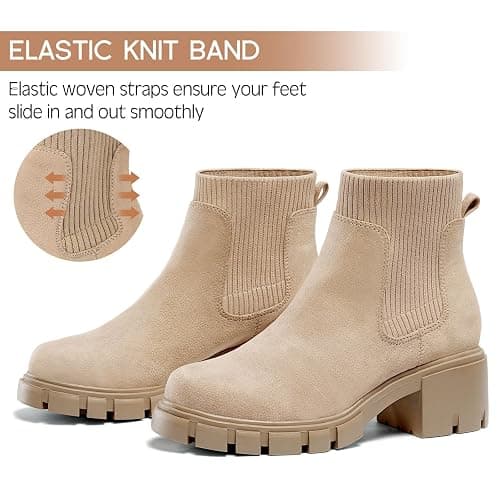 FITORY Womens Chelsea Boots, Elastic Ankle Booties with Chunky Mid Heel and Lug Sole, Comfy Trendy Slip on Shoes for Fall and Winter Size 6-11 thumbnail 3