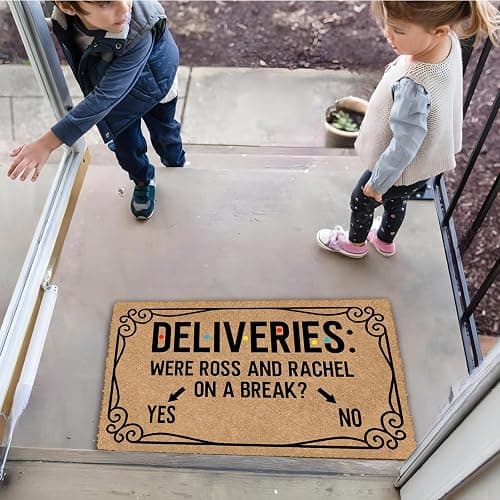 Shflytu Deliveries Ross & Rachel on a Break 30"x18" Fall Door Mat - Add Charm to Your Home with an Area Rug for Indoor & Outdoor Use thumbnail 2