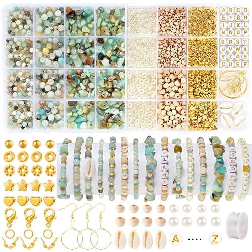 Funtopia Jewelry Making Kit for Adults, 1562pcs Natural Stone Beads Bracelet Making Kit, Jewelry Making Supplies Gemstone Crystal Marble Beads for DIY Craft Bracelet Necklace Earrings - Image 1