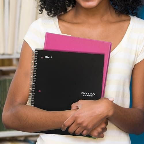 Five Star Spiral Notebook + Study App, 5 Subject, Wide Ruled Paper, 8" x 10-1/2", 200 Sheets, Fights Ink Bleed, Water Resistant Cover, Black (72045) thumbnail 2