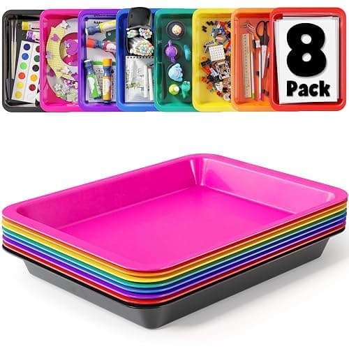 DOODLE HOG Set of 8 Art Trays for Kids, Great for Crafts, Painting, Sand | Rainbow Tray for Classroom, Craft Trays for Kids Lego, Montessori - Image 1
