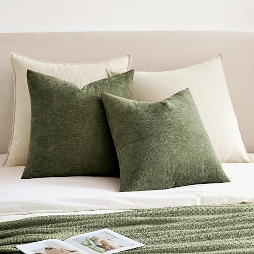 MIULEE Olive Green Couch Pillow Covers 18x18 Inch, Set of 2 Soft Chenille Decorative Throw Pillow Covers Farmhouse for Sofa Living Room Bed thumbnail 4