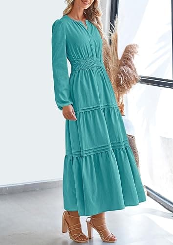 PRETTYGARDEN Women's 2025 Elegant Maxi Dresses Long Sleeve V Neck Flowy Pockets Casual Modest Dress Fall Fashion Clothes thumbnail 7