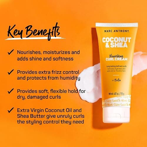 Marc Anthony Nourishing Curl Cream, Coconut Oil & Shea Butter - Anti-Frizz Biotin Detangling Cream to Enhance Curls, Defrizz, Hydrate & Adds Shine - Color Safe & Sulfate Free Styling Product thumbnail 3