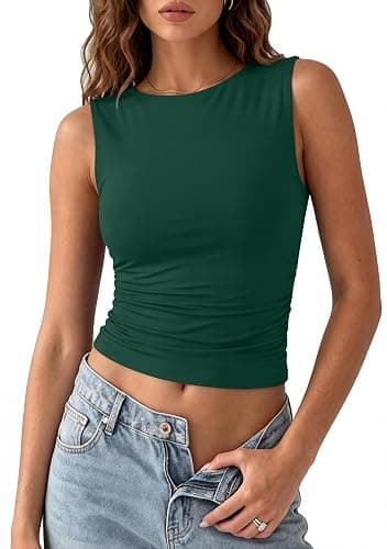 SUUKSESS Women Double Lined Going Out Basic Tank Tops Ruched Summer T Shirts - Image 1