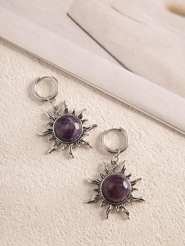 Sacina Black Brown Sun Crystal Hoop Earrings, Gothic Boho Earrings, Goth Jewelry, Christmas Jewelry Gift for Women thumbnail 6