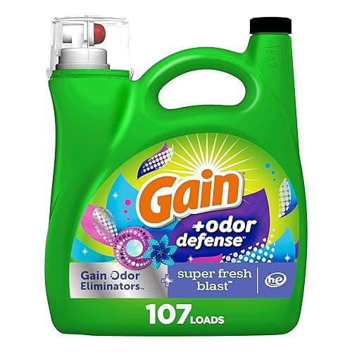 Gain + Odor Defense Liquid Laundry Detergent Super Fresh Blast Scent 154 fl oz 107 Loads HE Compatible - 154 Fl Oz (Pack of 1)