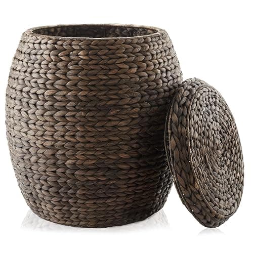 Casafield Round Storage Basket with Lid - Espresso, Handwoven Water Hyacinth Organizer for Laundry, Blankets, Plants, Bedroom, Living Room, Home Office - Espresso - Image 1