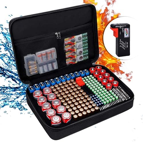 ENGPOW Battery Organizer, Fireproof Battery Organizer Storage Case with Tester (BT168),Water-Resistant Explosionproof Battery Holder Box with Cover and Zipper, Holds 220+ AA AAA C D 9V Batteries - Image 1