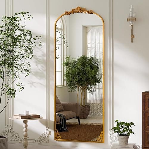 GLSLAND 56"x21" Vintage Full Length Mirror - Carved Arched Floor Standing Mirror, Baroque Full Body Mirrors for Bedroom Living Room Entryway, Gold Frame thumbnail 8