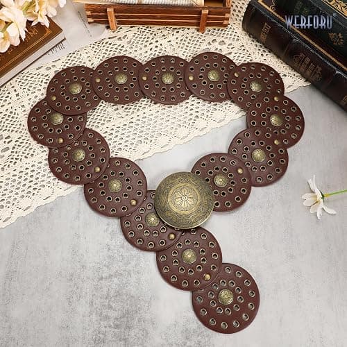 WERFORU Women Wide Western Disc Belt Cowgirl Boho Leather Belt for Jeans Dress thumbnail 3