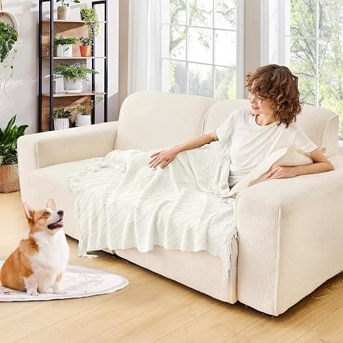 inhand Knitted Throw Blanket for Couch and Bed, Soft Living Room Home Decor Knitted Blanket with Tassel, Outdoor Lightweight Breathable Summer Blanket, Farmhouse Warm Woven Decorative, 50"x60" thumbnail 3