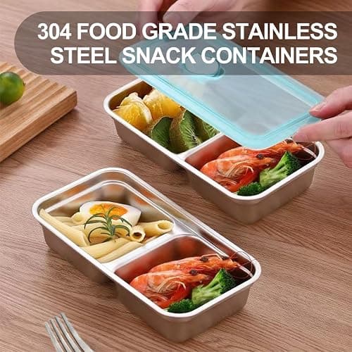 IGUOCY Grab and Go Snack Containers Reusable, Stainless Steel Snack Containers, 2 Compartment Condiment Bowls with Lids, Meal Prep Lunch Box, Takeout, Travel And Camping Food Storage (2Pcs) thumbnail 4