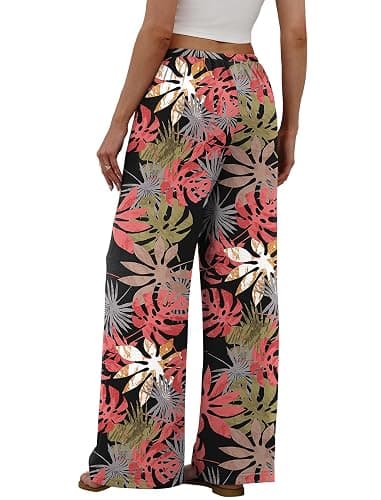 Sampeel Wide Leg Pants for Women Flowy Palazzo Drawstring Elastic Waist Trousers with Pockets Summer Beach Vacation Clothes thumbnail 5