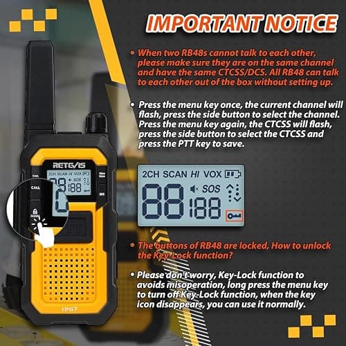 Retevis RB48 Waterproof Walkie Talkies, Heavy Duty Two Way Radio, Advanced Triple Proof, Vibration Call, USB-C, SOS,2000mAh, NOAA, 2 Way Radio(2 Pack) Yellow thumbnail 2