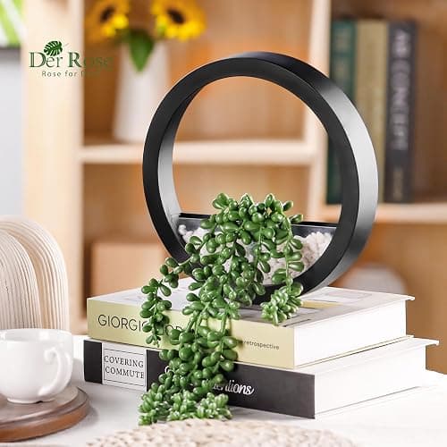 Der Rose 2 Pack Fake Plants Hanging Artificial Succulents Plants in Black Pots for Living Room Bathroom Accessories Boho Farmhouse Wall Decor thumbnail 6
