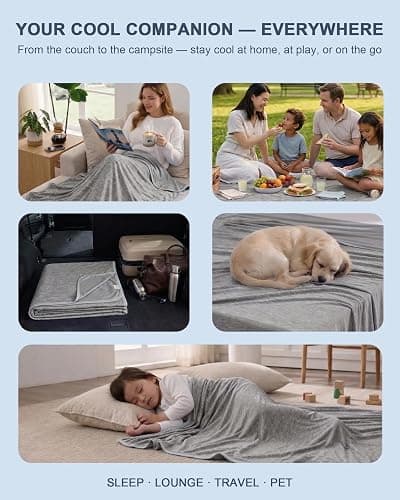DouxDosy Cooling Blanket - Thin Throw Blanket for Couch, Sofa, Chair, Q-Max>0.4, Lightweight, Breathable, Double-Sided, Absorbs Heat to Keep Body Cool in Summer, 50"x70", Grey thumbnail 6