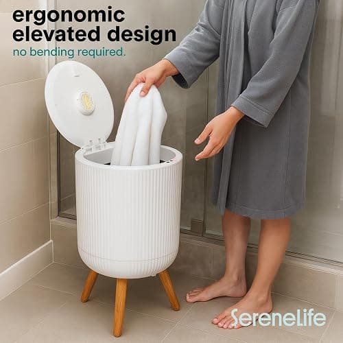 SereneLife Freestanding Towel Warmer Bucket – 18" Hot Towel Warmer with Legs for Bathroom & Spa, 12L Capacity, Built-In Timer, Aroma Discs & LED Indicator, Fits One Towel or Robe, Gray thumbnail 7