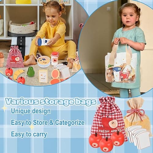 Wooderma Wooden Food for Play Kitchen 27 PCS Wooden Toddler Toys | Breakfast Pretend Play Set, Travel Toy Food Set for Kids' Kitchen Accessories Birthday Christmas Gifts for 3+ Year Olds thumbnail 4
