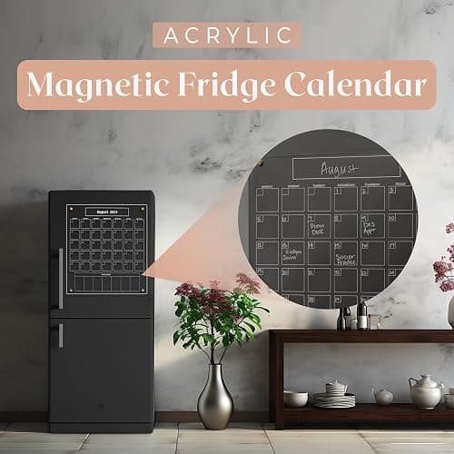 Acrylic Magnetic Calendar for Refrigerator - Clear Dry Erase for Fridge | with Monthly Grid and Weekly Planner Section | 15’’x17’’ Vertical Magnetic Fridge Calendar 2025 | with Gold Magnets thumbnail 6