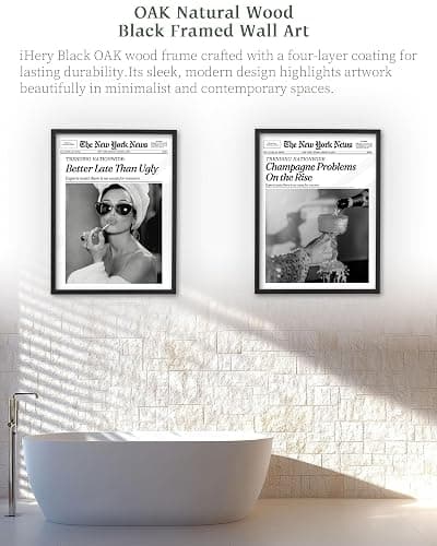 iHery Small Premium Natural Black OAK Wood 8x10in Audrey Hepburn Trendy Framed Wall Art, Vintage Funny Better Late Than Ugly Canvas Bathroom Wall Decor Essential,Girly Dorm Bedroom Living Room 1Pack thumbnail 6