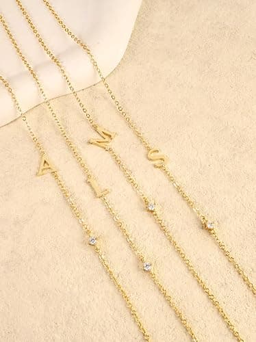 Initial Necklaces for Women,14K Gold Plated CZ Sideways Letter Necklace Dainty Small Cute Gold Initial Necklace Personalized Custom Name Choker Necklaces for Women Non Tarnish Jewelry Aesthetic Stuff thumbnail 7